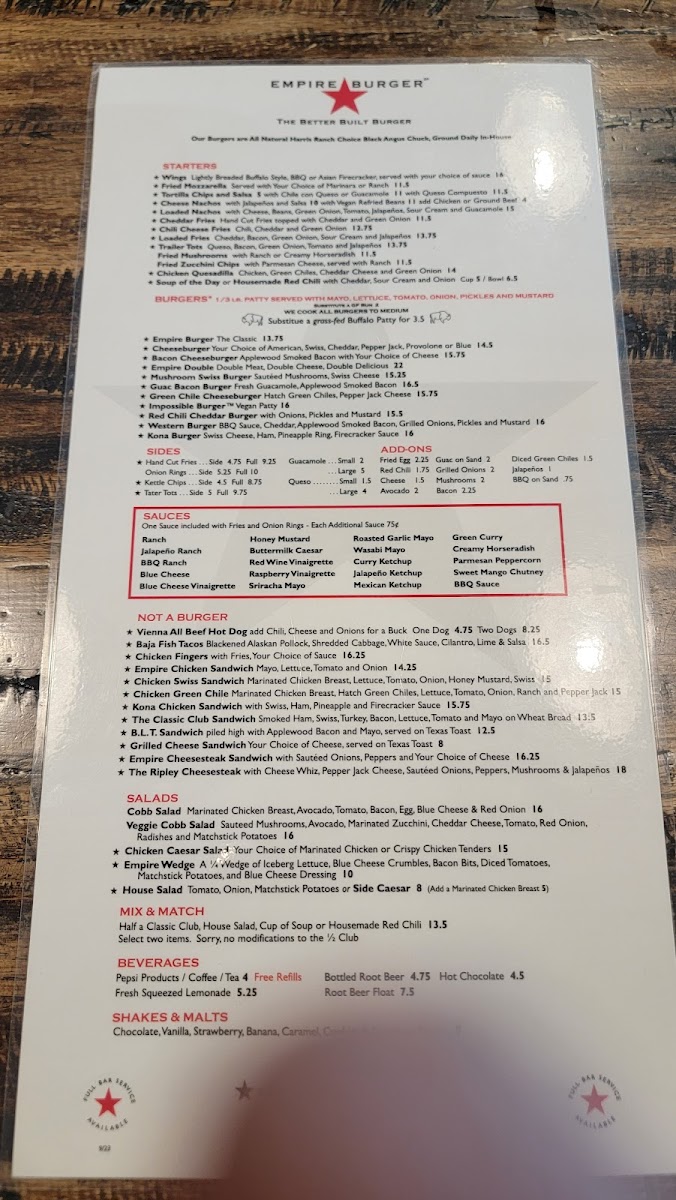Empire Burger Menu - Image 2