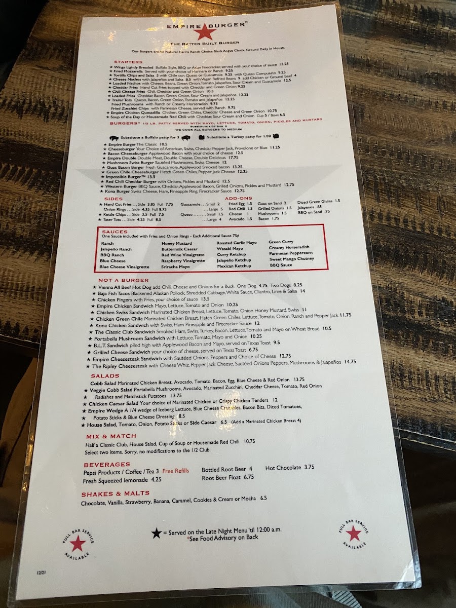 Empire Burger Menu - Image 5